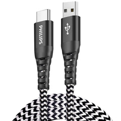 PHILIPS USB Type C Cable, USB-A to USB-C Black Braided Fast Charging Cable, Compatible with iPad Pro, iPhone 15, MacBook, Samsung Galaxy, Google Pixel (200cm USB-A to Type-C Cable) DLC4573A PHILIPS USB Type C Cable, USB-A to USB-C Black Braided Fast Charging Cable, Compatible with iPad Pro, iPhone 15, MacBook, Samsung Galaxy, Google Pixel (200cm USB-A to Type-C Cable) DLC4573A