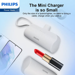 Philips Mini Portable Charger for iPhone with Cable, 4800mAh Power Bank Small Battery Pack Charger Compatible with Samsung Galaxy, LG,White  DLP2550CW Philips Mini Portable Charger for iPhone with Cable, 4800mAh Power Bank Small Battery Pack Charger Compatible with Samsung Galaxy, LG,White  DLP2550CW