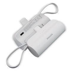 Philips Mini Portable Charger for iPhone with Cable, 4800mAh Power Bank Small Battery Pack Charger Compatible with Samsung Galaxy, LG,White  DLP2550CW Philips Mini Portable Charger for iPhone with Cable, 4800mAh Power Bank Small Battery Pack Charger Compatible with Samsung Galaxy, LG,White  DLP2550CW