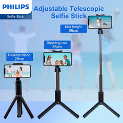 Philips Flexible Tripod Holder Stand Selfie Stick with Bluetooth Remote For iPhone DLK3617N Philips Flexible Tripod Holder Stand Selfie Stick with Bluetooth Remote For iPhone DLK3617N