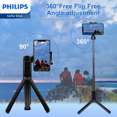 Philips Flexible Tripod Holder Stand Selfie Stick with Bluetooth Remote For iPhone DLK3617N Philips Flexible Tripod Holder Stand Selfie Stick with Bluetooth Remote For iPhone DLK3617N