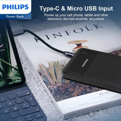 Philips Mobile Battery Power Bank 10,000mAh High capacity Lightweight 2 USB ports for simultaneous charging of 2 devices Phone charger iPhone iPad Android Various compatible DLP1811 Philips Mobile Battery Power Bank 10,000mAh High capacity Lightweight 2 USB ports for simultaneous charging of 2 devices Phone charger iPhone iPad Android Various compatible DLP1811