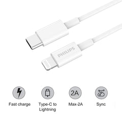 Philips Accessories USB-C to Lightning Charging Cable 2m. (White) DLC4578L Philips Accessories USB-C to Lightning Charging Cable 2m. (White) DLC4578L