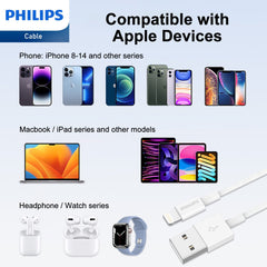 Philips Accessories USB-A to Lightning Charging Cable 2m. (White) DLC4578V Philips Accessories USB-A to Lightning Charging Cable 2m. (White) DLC4578V