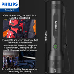 Philips Rechargeable LED Flashlights High Lumens, Adjustable Focus, 1000 Lumens Bright Powerful Handheld Flash Light, 5 Modes Flash Lights for Camping, Emergency, Hiking, Black SFL3601R Philips Rechargeable LED Flashlights High Lumens, Adjustable Focus, 1000 Lumens Bright Powerful Handheld Flash Light, 5 Modes Flash Lights for Camping, Emergency, Hiking, Black SFL3601R
