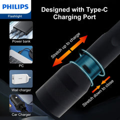 Philips Rechargeable LED Flashlights High Lumens, Adjustable Focus, 1000 Lumens Bright Powerful Handheld Flash Light, 5 Modes Flash Lights for Camping, Emergency, Hiking, Black SFL3601R Philips Rechargeable LED Flashlights High Lumens, Adjustable Focus, 1000 Lumens Bright Powerful Handheld Flash Light, 5 Modes Flash Lights for Camping, Emergency, Hiking, Black SFL3601R