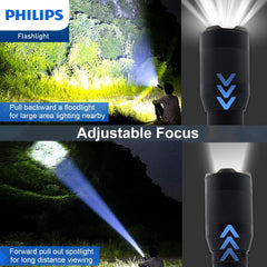 Philips Rechargeable LED Flashlights High Lumens, Adjustable Focus, 1000 Lumens Bright Powerful Handheld Flash Light, 5 Modes Flash Lights for Camping, Emergency, Hiking, Black SFL3601R Philips Rechargeable LED Flashlights High Lumens, Adjustable Focus, 1000 Lumens Bright Powerful Handheld Flash Light, 5 Modes Flash Lights for Camping, Emergency, Hiking, Black SFL3601R