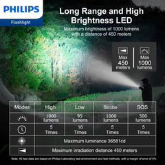 Philips Rechargeable LED Flashlights High Lumens, 1000 Lumens Bright Powerful Tactical Handheld Flash Light, 5 Modes IPX5 Waterproof Flash Lights for Camping, Emergency, Hiking, Black SFL3602R Philips Rechargeable LED Flashlights High Lumens, 1000 Lumens Bright Powerful Tactical Handheld Flash Light, 5 Modes IPX5 Waterproof Flash Lights for Camping, Emergency, Hiking, Black SFL3602R