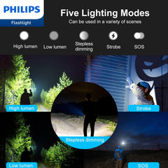 Philips Rechargeable LED Flashlights High Lumens, 1000 Lumens Bright Powerful Tactical Handheld Flash Light, 5 Modes IPX5 Waterproof Flash Lights for Camping, Emergency, Hiking, Black SFL3602R Philips Rechargeable LED Flashlights High Lumens, 1000 Lumens Bright Powerful Tactical Handheld Flash Light, 5 Modes IPX5 Waterproof Flash Lights for Camping, Emergency, Hiking, Black SFL3602R