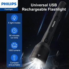Philips Rechargeable LED Flashlights High Lumens, 1000 Lumens Bright Powerful Tactical Handheld Flash Light, 5 Modes IPX5 Waterproof Flash Lights for Camping, Emergency, Hiking, Black SFL3602R Philips Rechargeable LED Flashlights High Lumens, 1000 Lumens Bright Powerful Tactical Handheld Flash Light, 5 Modes IPX5 Waterproof Flash Lights for Camping, Emergency, Hiking, Black SFL3602R