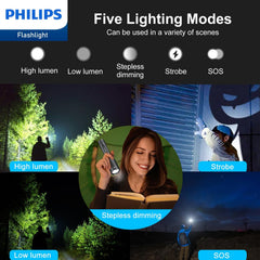 Philips Rechargeable LED Flashlights High Lumens, 1200 Lumens Bright Powerful Tactical Handheld Flash Light, 5 Modes IPX5 Waterproof Flash Lights for Camping, Emergency, Hiking, Black SFL5805R Philips Rechargeable LED Flashlights High Lumens, 1200 Lumens Bright Powerful Tactical Handheld Flash Light, 5 Modes IPX5 Waterproof Flash Lights for Camping, Emergency, Hiking, Black SFL5805R