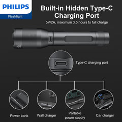 Philips Rechargeable LED Flashlights High Lumens, 1200 Lumens Bright Powerful Tactical Handheld Flash Light, 5 Modes IPX5 Waterproof Flash Lights for Camping, Emergency, Hiking, Black SFL5805R Philips Rechargeable LED Flashlights High Lumens, 1200 Lumens Bright Powerful Tactical Handheld Flash Light, 5 Modes IPX5 Waterproof Flash Lights for Camping, Emergency, Hiking, Black SFL5805R