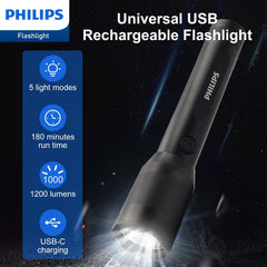 Philips Rechargeable LED Flashlights High Lumens, 1200 Lumens Bright Powerful Tactical Handheld Flash Light, 5 Modes IPX5 Waterproof Flash Lights for Camping, Emergency, Hiking, Black SFL5805R Philips Rechargeable LED Flashlights High Lumens, 1200 Lumens Bright Powerful Tactical Handheld Flash Light, 5 Modes IPX5 Waterproof Flash Lights for Camping, Emergency, Hiking, Black SFL5805R