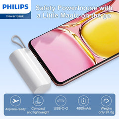 Philips Mini Portable Charger for iPhone with Cable, 4800mAh Power Bank Small Battery Pack Charger Compatible with Samsung Galaxy, LG,White  DLP2550CW Philips Mini Portable Charger for iPhone with Cable, 4800mAh Power Bank Small Battery Pack Charger Compatible with Samsung Galaxy, LG,White  DLP2550CW