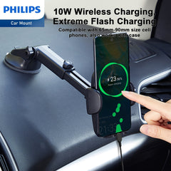 Philips 10W Qi Wireless Charging Car Mount, Auto-Clamping Phone Holder with Suction Cup Holder & Air Vent Clip for iPhone 15 14 13 12 11 Pro Max Xs, Samsung Galaxy S23 Ultra, etc DLK3532Q