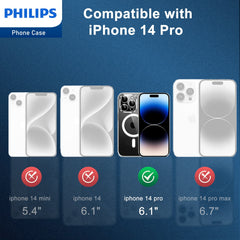 Philips for iPhone 14 Pro Case Clear, Supports Magnetic Wireless Charging, Non-Yellowing Shockproof Phone Bumper Cover【100 Times Drop Test】【Compatible with MagSafe】 DLK6107T