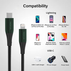 Nokia Pro Cable P8200 Combo (Green) - MFI Lightning & Type-C