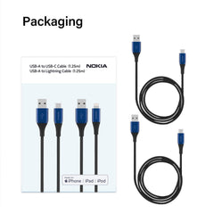 Nokia Pro Cable P8201 Combo (Blue) - MFi Certified Charger for Apple iPhone 14  Type-C