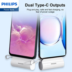 Philips Mini Portable Charger for iPhone with Cable, 4800mAh Power Bank Small Battery Pack Charger Compatible with Samsung Galaxy, LG,White  DLP2550CW