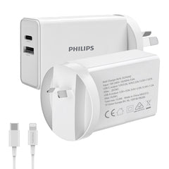 Philips 20W Power Adapter Wall Charger with 1.25m USB-C to Lightning Cable DLP4342L