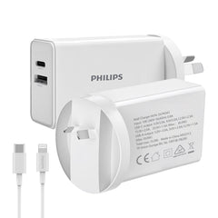 Philips 30W Power Adapter Wall Charger with 1.25m USB-C to Lightning Cable DLP4343L