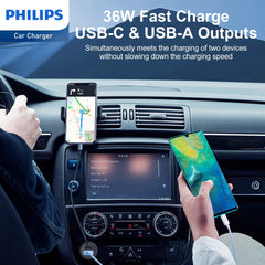 Philips QC+PD Car Charger with USB-C to Lightning Cable (DLP2521L)