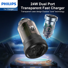 Philips Ultra Fast Car Charger with USB-A to Lightning Cable (DLP2522V)