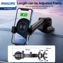 Philips Wireless Car Charger, 15W Qi Fast Charging Car Charger Phone Mount , Auto-Clamping Phone Holder with Suction Cup Holder & Air Vent Clip, fit for iPhone 14 13 12 11 Pro Max Xs, Samsung Galaxy S23 Ultra S22 DLK3525Q