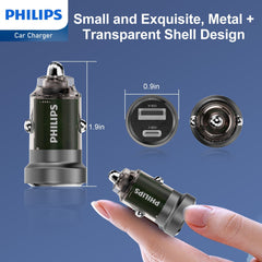 Philips Ultra Fast Car Charger with USB-A to Lightning Cable (DLP2522V)