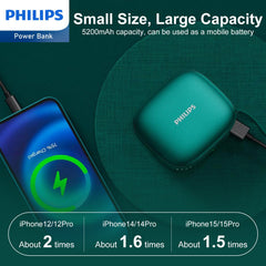 Philips Rechargeable Hand Warmer Ultra-Lightweight 2-Stage Temperature Control/4-Hour Continuous Heat Generation Electronic Hand Warmer 2-in-1 Mobile Battery 5200 mAh Electric Hand Warmer USB Itiro Portable Convenient USB Green DLP2136VG