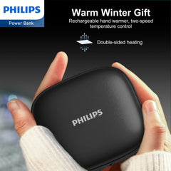 Philips Rechargeable Hand Warmer Ultra-Lightweight 2-Stage Temperature Control/4-Hour Continuous Heat Generation Electronic Hand Warmer 2-in-1 Mobile Battery 5200 mAh Electric Hand Warmer USB Itiro Portable Convenient USB Black DLP2136VB