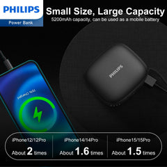 Philips Rechargeable Hand Warmer Ultra-Lightweight 2-Stage Temperature Control/4-Hour Continuous Heat Generation Electronic Hand Warmer 2-in-1 Mobile Battery 5200 mAh Electric Hand Warmer USB Itiro Portable Convenient USB Black DLP2136VB