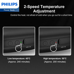 Philips Rechargeable Hand Warmer Ultra-Lightweight 2-Stage Temperature Control/4-Hour Continuous Heat Generation Electronic Hand Warmer 2-in-1 Mobile Battery 5200 mAh Electric Hand Warmer USB Itiro Portable Convenient USB Black DLP2136VB