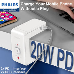 Philips Desk Clamp Mount Power Strip AC Adaptor USB C Charger 20W Surge AU Plug