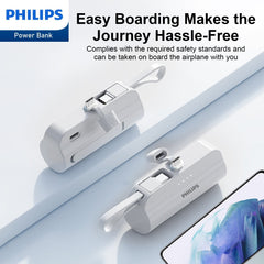 Philips Mini Portable Charger for iPhone with Cable, 4800mAh Power Bank Small Battery Pack Charger Compatible with Samsung Galaxy, LG,White  DLP2550CW