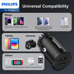 Philips Dual USB-A Port Car Charger with Lightning Cable (DLP2510L)