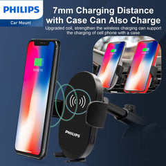 Philips Wireless Car Charger, 15W Qi Fast Charging Car Charger Phone Mount , Auto-Clamping Phone Holder with Suction Cup Holder & Air Vent Clip, fit for iPhone 14 13 12 11 Pro Max Xs, Samsung Galaxy S23 Ultra S22 DLK3525Q