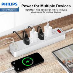 Philips Power Strip AC Travel Adaptor USB Port Charger Power Board AU Plug White