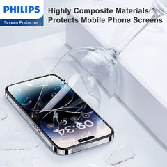 Philips HD Clear Glass Screen Protector Film for iPhone 15, Tempered Glass Explosion-proof Nano Coated Filter Anti-Oil Anti-Shatter Anti-Fingerprint Full Coverage Hardness 9H DLK1207