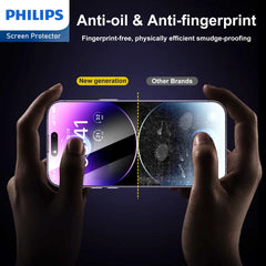 Philips HD Clear Glass Screen Protector Film for iPhone 15, Tempered Glass Explosion-proof Nano Coated Filter Anti-Oil Anti-Shatter Anti-Fingerprint Full Coverage Hardness 9H DLK1207