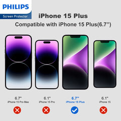 Philips HD Clear Glass Screen Protector Film for iPhone 15 Plus, Tempered Glass Explosion-proof Nano Coated Filter Anti-Oil Anti-Shatter Anti-Fingerprint Full Coverage Hardness 9H DLK1208