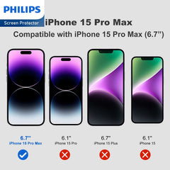 Philips HD Clear Glass Screen Protector Film for iPhone 15 Pro Max, Tempered Glass Explosion-proof Nano Coated Filter Anti-Oil Anti-Shatter Anti-Fingerprint Full Coverage Hardness 9H DLK1210