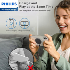 Philips Magnetic Wireless Charger Magsafe, 1.25m Type C Qi 15W Fast Charging wireless Charging Station Mag Wall Charger Pad for iPhone 14/13/12/AirPods Pro 2 Phone Black DLK3537Q