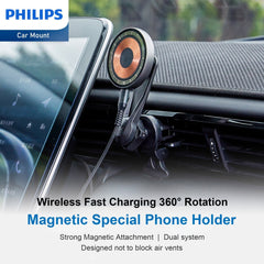 Philips Magnetic Wireless Charger Magsafe, 2m Type C Qi 15W Fast Charging wireless Charging Station Mag Wall Charger Pad for iPhone 14/13/12/AirPods Pro 2 Phone Black DLK3539Q