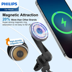 Philips Magnetic Wireless Charger Magsafe, 2m Type C Qi 15W Fast Charging wireless Charging Station Mag Wall Charger Pad for iPhone 14/13/12/AirPods Pro 2 Phone Black DLK3539Q