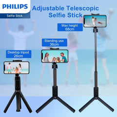 Philips Flexible Tripod Holder Stand Selfie Stick with Bluetooth Remote For iPhone DLK3617N