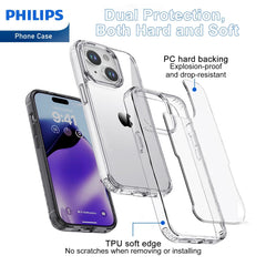 Philips Case for iPhone 15, Anti-Scratch Ultra Crystal Clear Back Case, Hard PC Back & Soft TPU, Non-Yellowing Full Bumper Protective Protection Phone Cover Case Anti-Slip Dustproof Shockproof DLK6116T