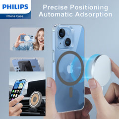 Philips Magnetic Case for iPhone 15, Anti-Scratch Ultra Crystal Clear Back Case with MagSafe, Shockproof Hard PC Back & Soft TPU, Non-Yellowing Full Bumper Protective Protection Phone Cover Case DLK6116TG