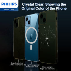 Philips Magnetic Case for iPhone 15, Anti-Scratch Ultra Crystal Clear Back Case with MagSafe, Shockproof Hard PC Back & Soft TPU, Non-Yellowing Full Bumper Protective Protection Phone Cover Case DLK6116TS