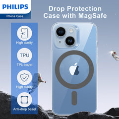 Philips Magnetic Case for iPhone 15 Plus, Anti-Scratch Ultra Crystal Clear Back Case with MagSafe, Shockproof Hard PC Back & Soft TPU, Non-Yellowing Full Bumper Protective Protection Phone Cover Case DLK6117TG